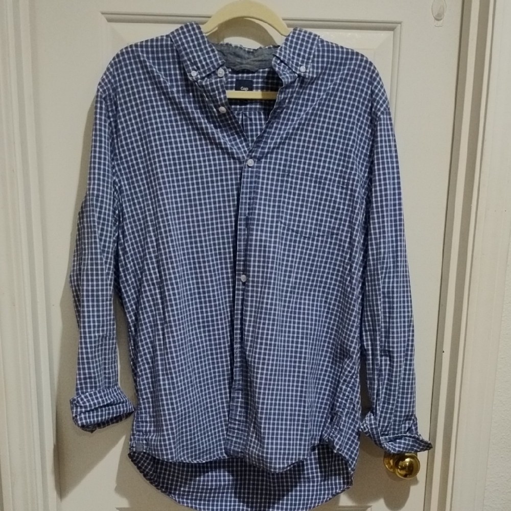 GAP Blue Casual Button Down Shirt with Gingham Pattern